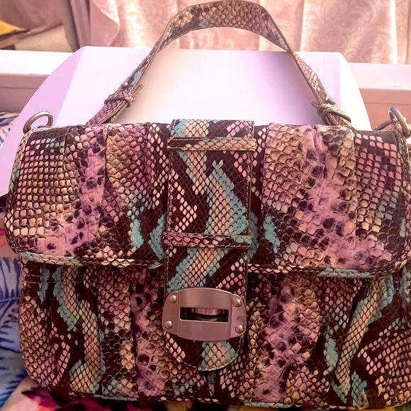 Designer vintage python print all leather handbag excellent condition - Picture 1 of 8